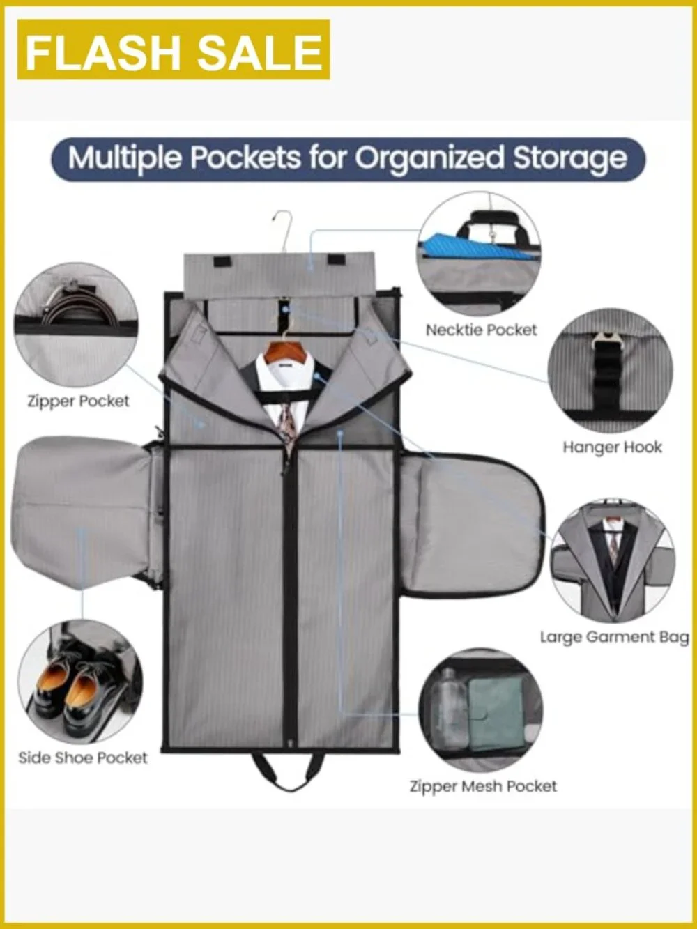 2-in-1 Rolling Garment Bag with Wheels, Lightweight Waterproof Duffel Travel Bag